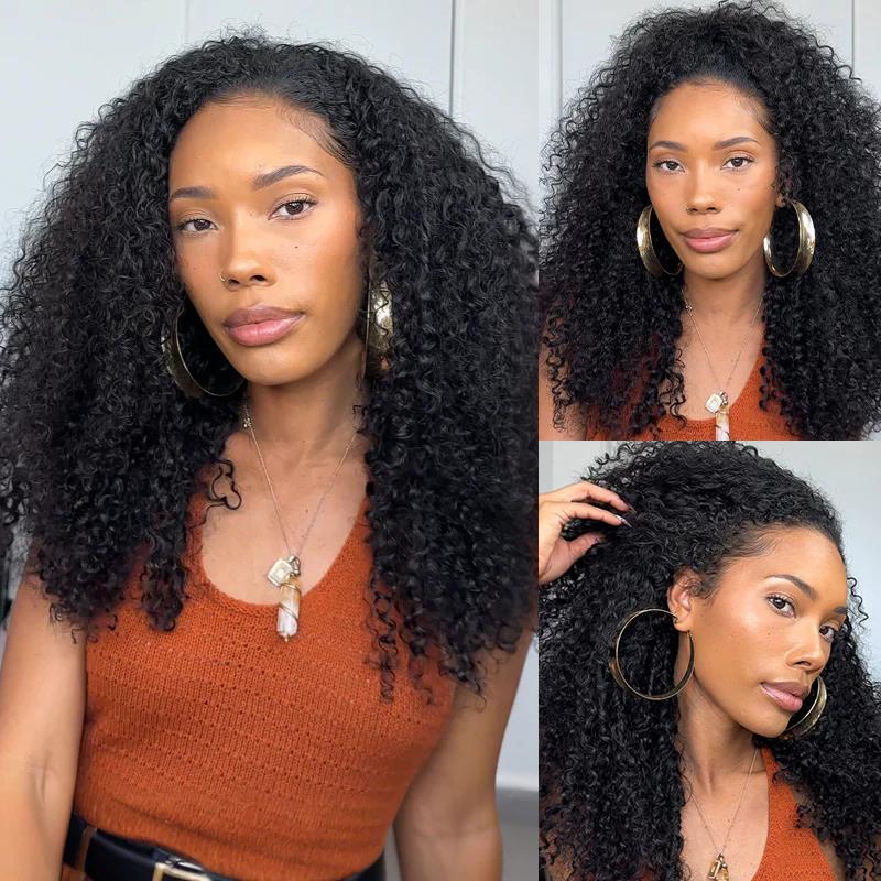 Amara 3 IN 1 Kinky Curly Half Wig Glueless Wig Beginner Friendly with Draw-strings Flip Over Wigs