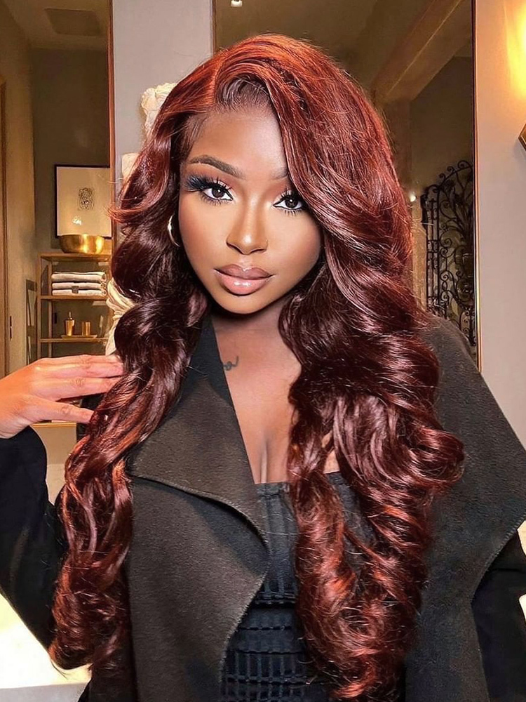 Bella Reddish Brown Body Wave Wig 13x4 Lace Front Human Hair Wigs