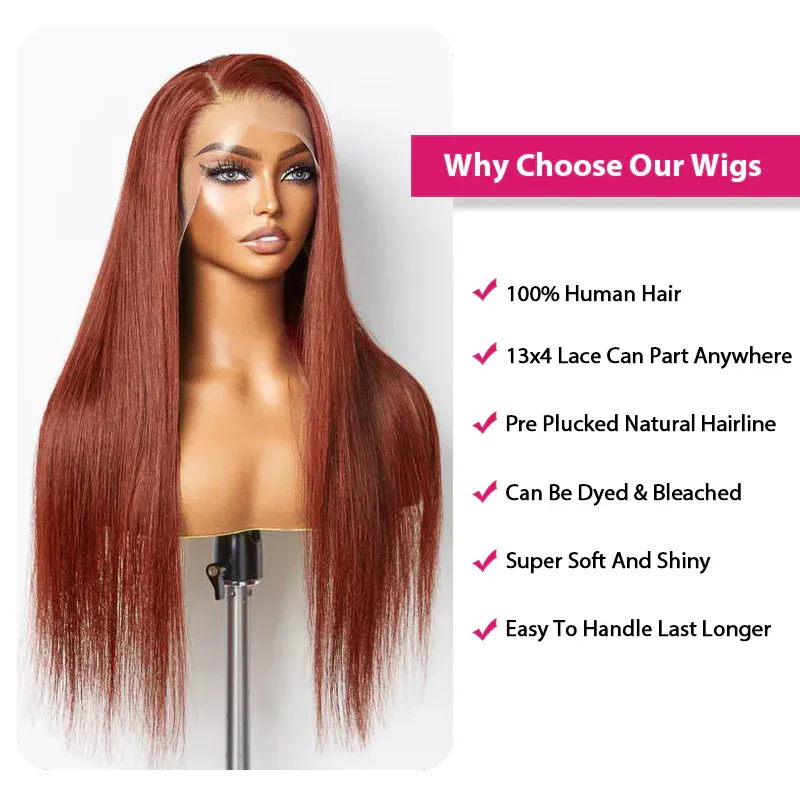 Lark Reddish Brown Bleached Knots Glueless 13x6 Body Wave Straight Lace Front Human Hair Wigs Pre Plucked with Drawstring-wigflash