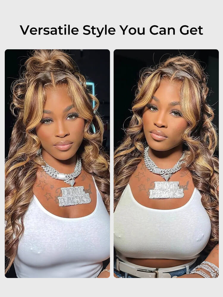 Elara P4/27 Highlight Body Wave 360 Full Lace Frontal Wigs Pre Plucked Bleached Knots with Drawstring Glueless Wigs-wigflash