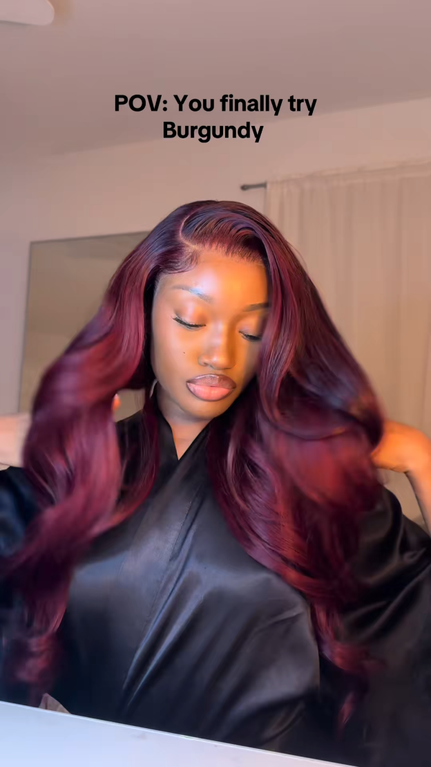 Daisy Burgundy 99J Bleached Knots Glueless 13x6 Body Wave Straight Lace Front Human Hair Wigs Pre Plucked with Drawstring