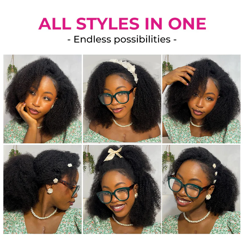 Renee 3 IN 1 Afro Kinky Curly Half Wig Glueless Wig Beginner Friendly with Draw-strings Flip Over Wigs-wigflash