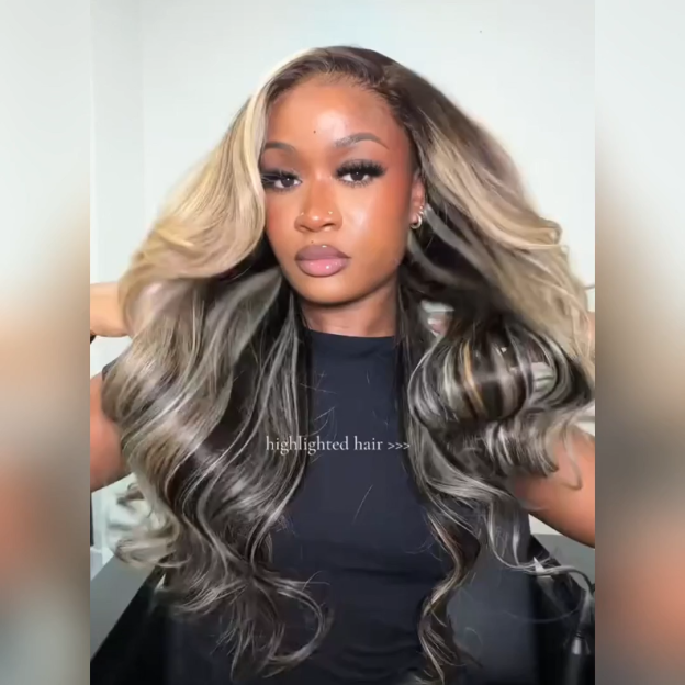 Seraphina  Ombre Platinum Blonde Balayage Highlights Glueless Wigs 13x6 Body Wave Pre Plucked With Drawstring 100% Human Hair Wig