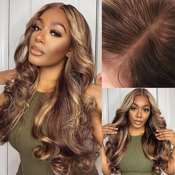 Anna 5x5 Body Wave P4/27 Ready to Go Glueless Human Hair Wigs Pre Bleached Lace Closure Wig with Drawstring-wigflash