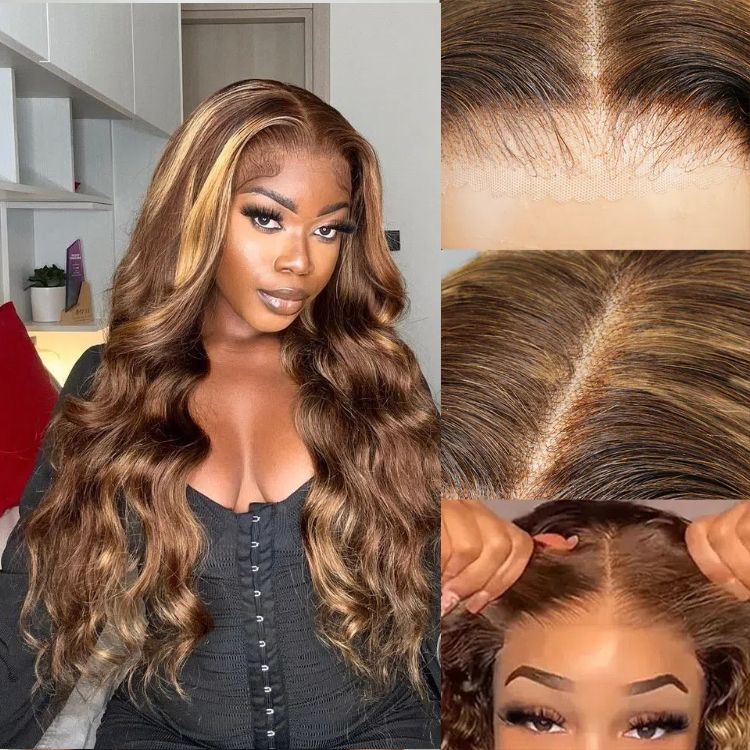Anna 5x5 Body Wave P4/27 Ready to Go Glueless Human Hair Wigs Pre Bleached Lace Closure Wig with Drawstring-wigflash