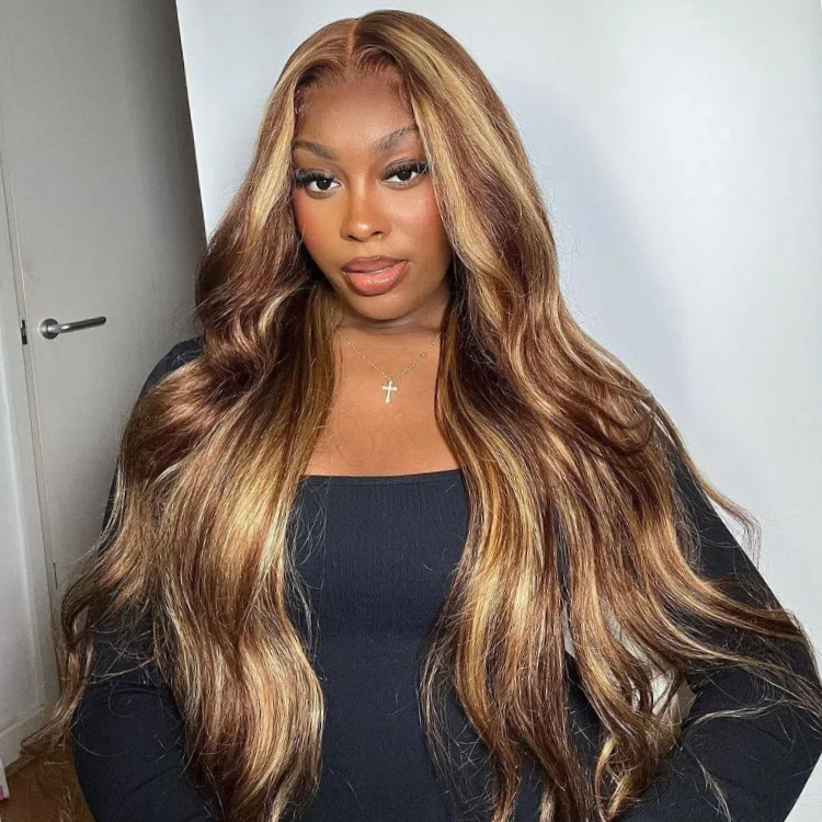 Anna 5x5 Body Wave P4/27 Ready to Go Glueless Human Hair Wigs Pre Bleached Lace Closure Wig with Drawstring-wigflash