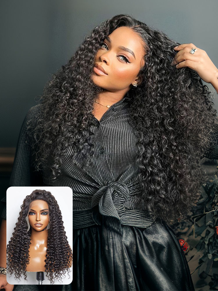 Ariana 250 Density Bleached Knots Glueless Deep Wave 13x6 Lace Front Human Hair Wigs With Drawstring Pre Plucked