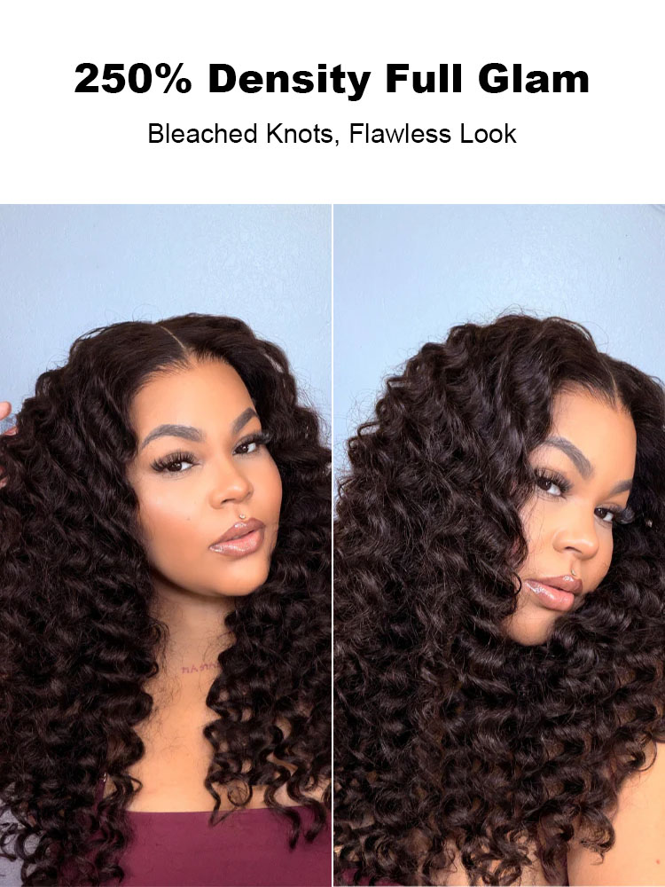 Ariana 250 Density Bleached Knots Glueless Deep Wave 13x6 Lace Front Human Hair Wigs With Drawstring Pre Plucked