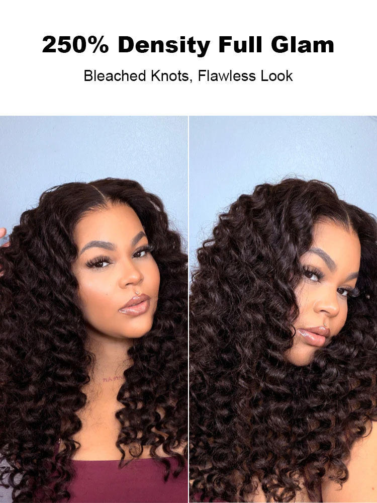 Ariana 250 Density Bleached Knots Glueless Deep Wave 13x6 Lace Front Human Hair Wigs With Drawstring Pre Plucked