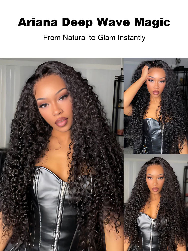Ariana 250 Density Bleached Knots Glueless Deep Wave 13x6 Lace Front Human Hair Wigs With Drawstring Pre Plucked