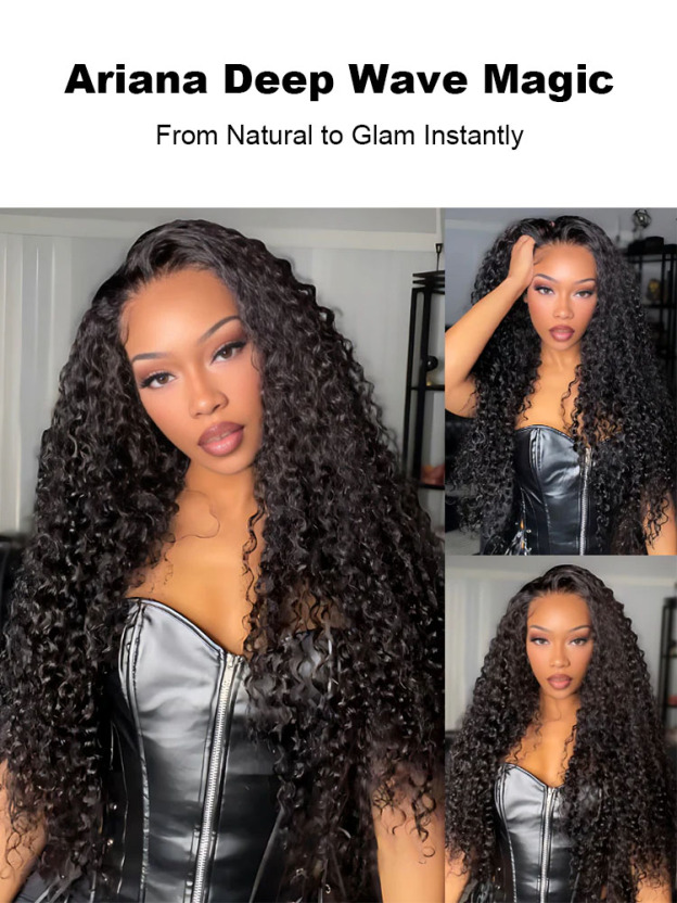 Ariana 250 Density Bleached Knots Glueless Deep Wave 13x6 Lace Front Human Hair Wigs With Drawstring Pre Plucked