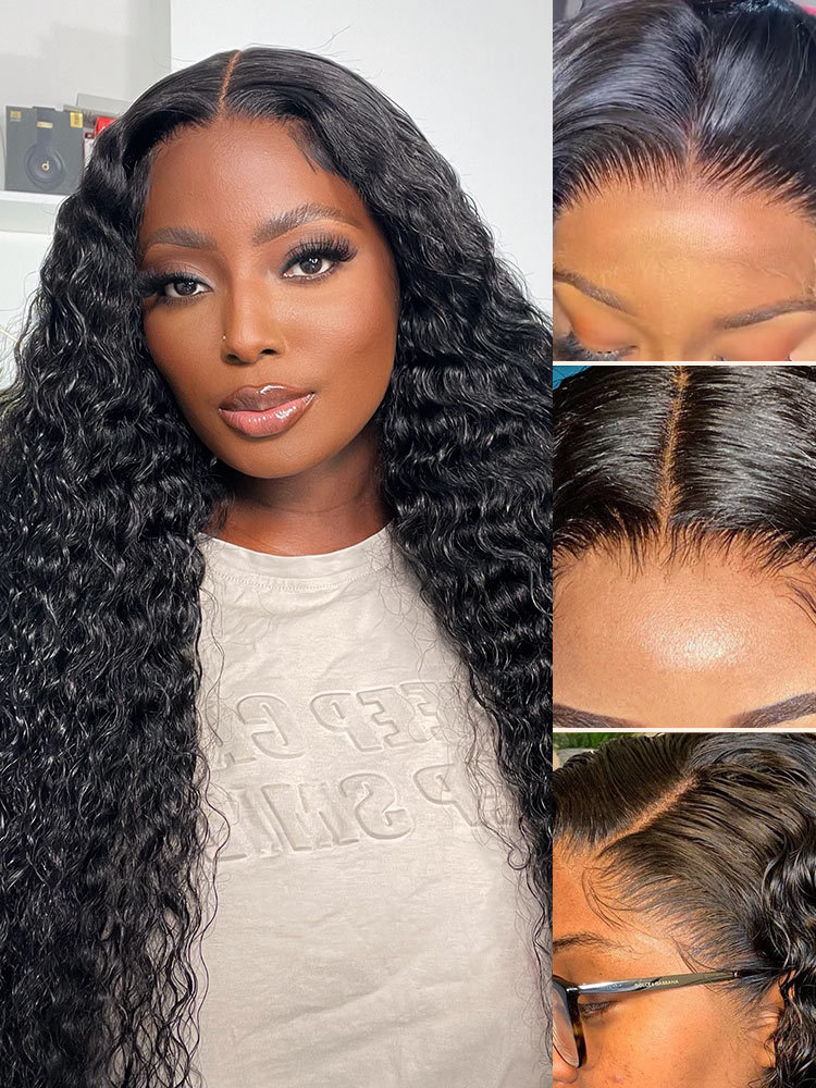 Ariana 250 Density Bleached Knots Glueless Deep Wave 13x6 Lace Front Human Hair Wigs With Drawstring Pre Plucked