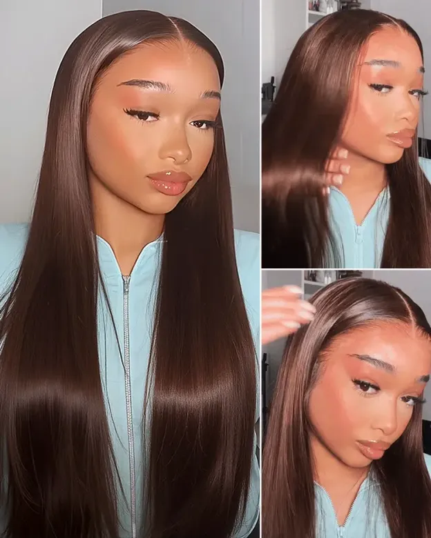 Vera Chocolate Brown Bleached Knots Glueless 13x6 Body Wave Straight Lace Front Human Hair Wigs Pre Plucked with Drawstring-wigflash