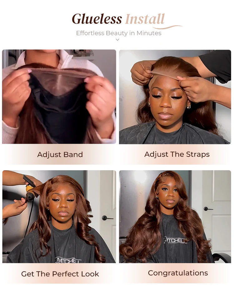 Vera Chocolate Brown Bleached Knots Glueless 13x6 Body Wave Straight Lace Front Human Hair Wigs Pre Plucked with Drawstring-wigflash