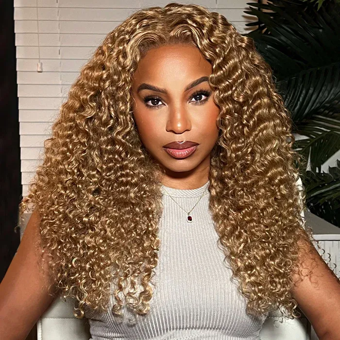 Cora Bleached Knots Honey Blonde Curly Wig Glueless 13x6 Lace Front Human Hair Wigs Pre Plucked