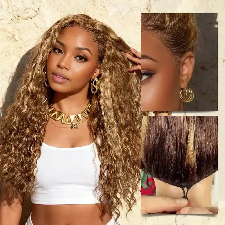 Cora Bleached Knots Honey Blonde Curly Wig Glueless 13x6 Lace Front Human Hair Wigs Pre Plucked