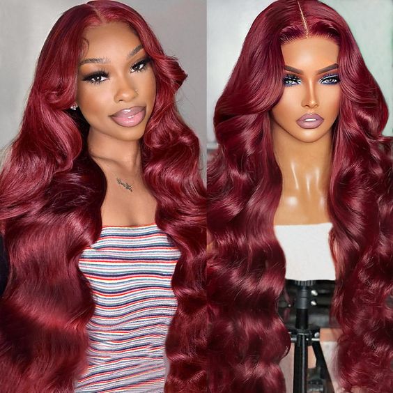 Daisy Burgundy 99J Bleached Knots Glueless 13x6 Body Wave Straight Lace Front Human Hair Wigs Pre Plucked with Drawstring