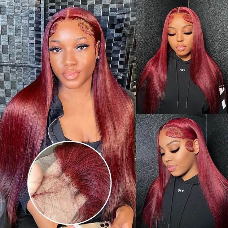 Daisy Burgundy 99J Bleached Knots Glueless 13x6 Body Wave Straight Lace Front Human Hair Wigs Pre Plucked with Drawstring