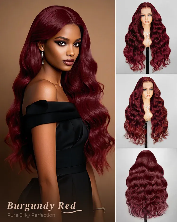 Daisy Burgundy 99J Bleached Knots Glueless 13x6 Body Wave Straight Lace Front Human Hair Wigs Pre Plucked with Drawstring