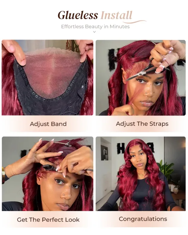 Daisy Burgundy 99J Bleached Knots Glueless 13x6 Body Wave Straight Lace Front Human Hair Wigs Pre Plucked with Drawstring