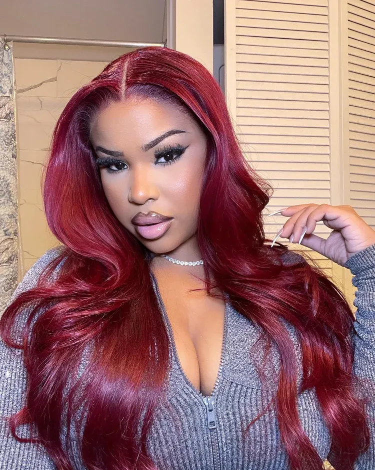 Daisy Burgundy 99J Bleached Knots Glueless 13x6 Body Wave Straight Lace Front Human Hair Wigs Pre Plucked with Drawstring