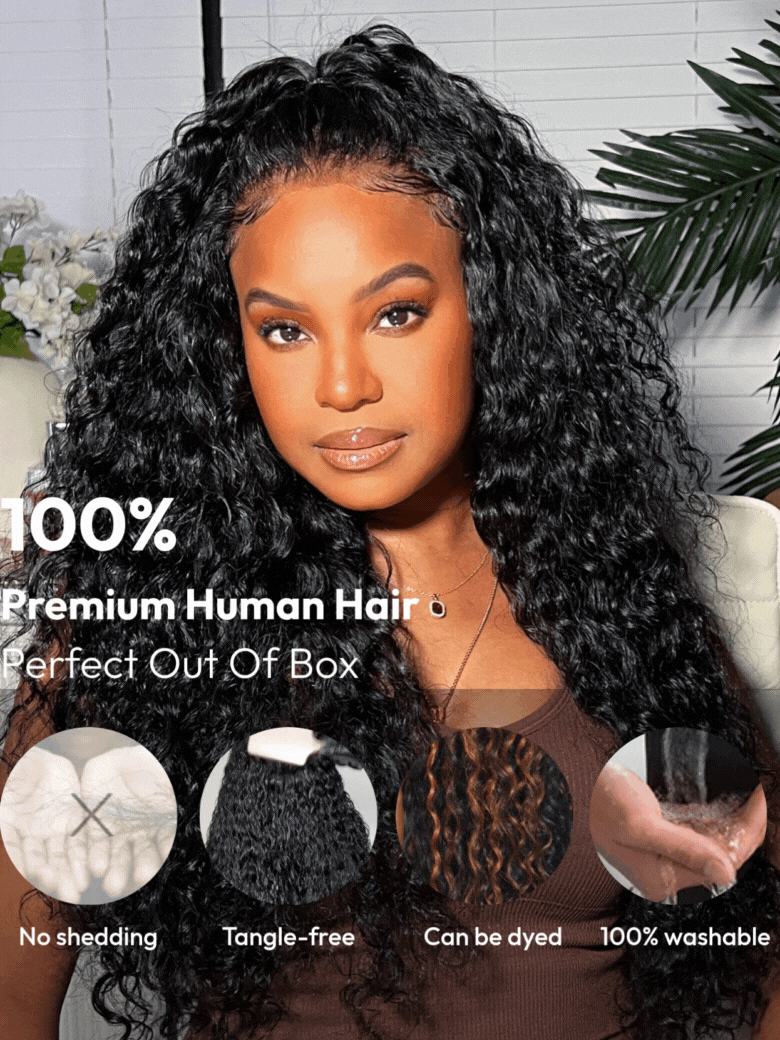 Kinsley Bleached Knots Glueless Water Wave 13x6 Lace Front Human Hair Wigs With Drawstring Pre Plucked