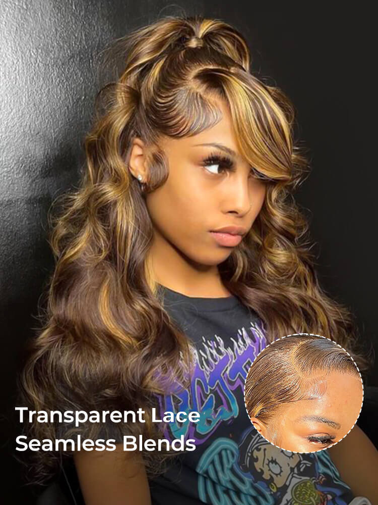 Elara P4/27 Highlight Body Wave 360 Full Lace Frontal Wigs Pre Plucked Bleached Knots with Drawstring Glueless Wigs-wigflash