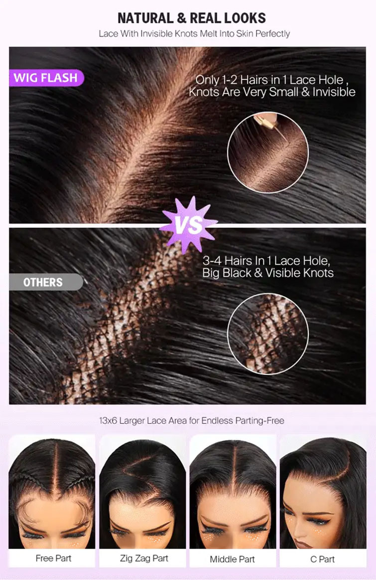 Elena 13x6 Bleached Knots Glueless Straight Lace Front Wigs With Drawstring 250% Density Ready to Wear Wigs Human Hair Pre Plucked