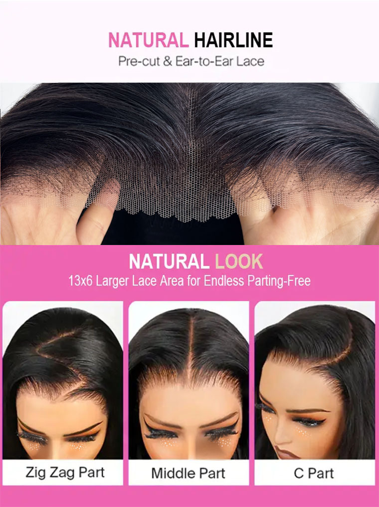 Elena 13x6 Bleached Knots Glueless Straight Lace Front Wigs With Drawstring 250% Density Ready to Wear Wigs Human Hair Pre Plucked