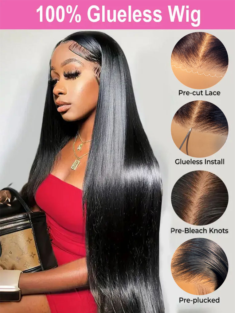 Elena 13x6 Bleached Knots Glueless Straight Lace Front Wigs With Drawstring 250% Density Ready to Wear Wigs Human Hair Pre Plucked