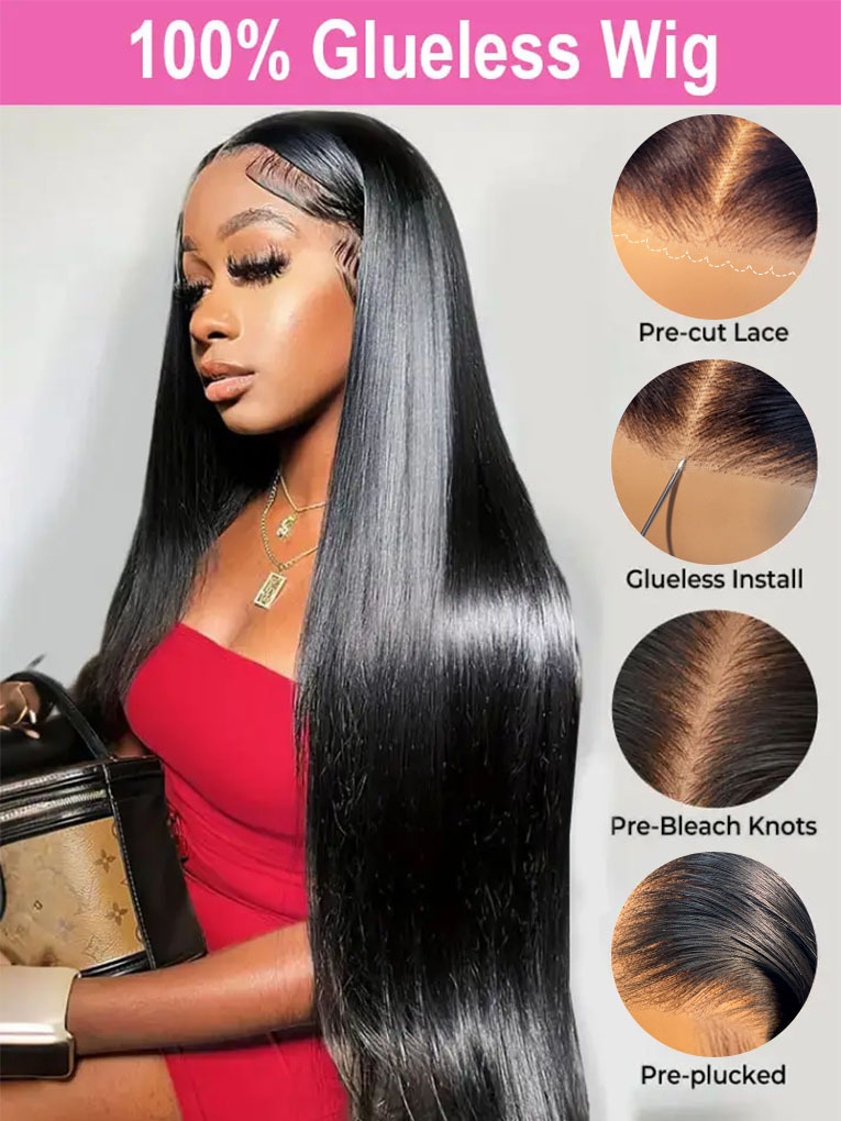 Elena 13x6 Bleached Knots Glueless Straight Lace Front Wigs With Drawstring 250% Density Ready to Wear Wigs Human Hair Pre Plucked