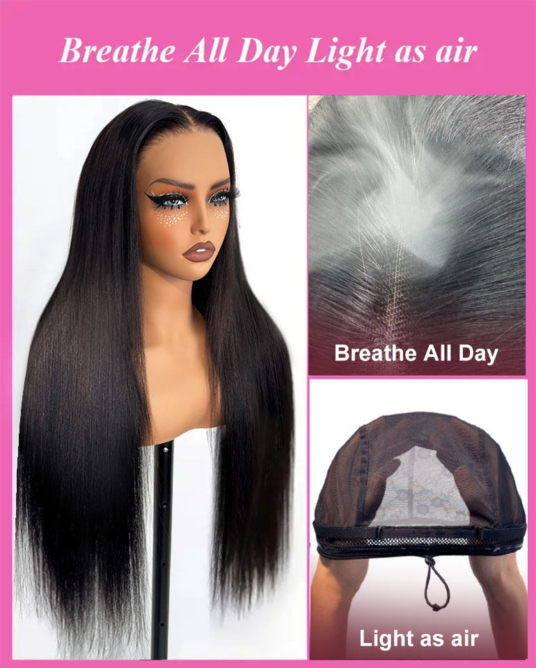Elena 13x6 Bleached Knots Glueless Straight Lace Front Wigs With Drawstring 250% Density Ready to Wear Wigs Human Hair Pre Plucked