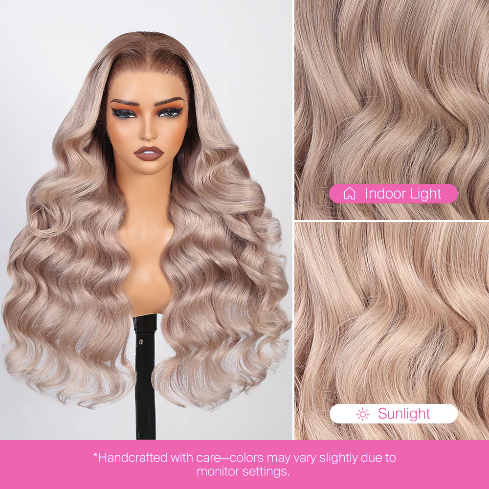 Elizabeth Ash Blonde Ombre Bleached Knots Glueless 13x6 Body Wave Straight Lace Front Human Hair Wigs Pre Plucked with Drawstring-wigflash