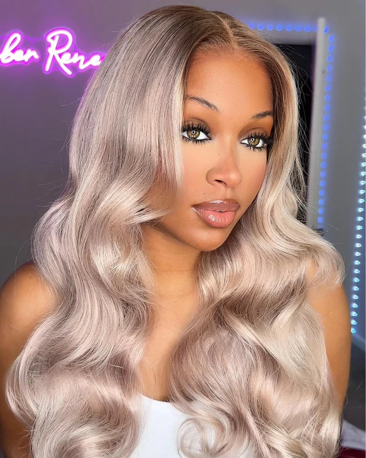 Elizabeth Ash Blonde Ombre Bleached Knots Glueless 13x6 Body Wave Straight Lace Front Human Hair Wigs Pre Plucked with Drawstring-wigflash