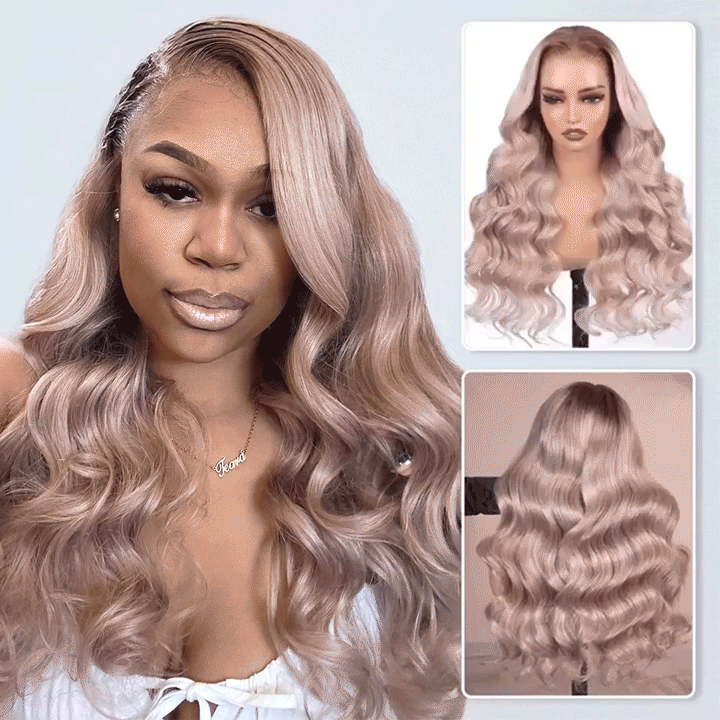 Elizabeth Ash Blonde Ombre Bleached Knots Glueless 13x6 Body Wave Straight Lace Front Human Hair Wigs Pre Plucked with Drawstring-wigflash