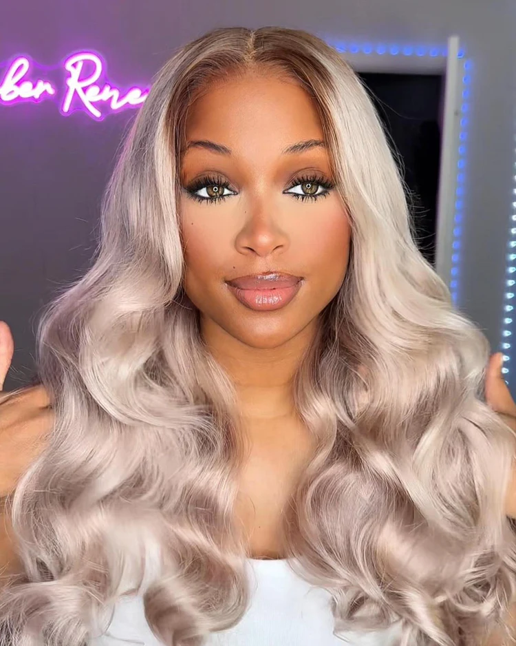 Elizabeth Ash Blonde Ombre Bleached Knots Glueless 13x6 Body Wave Straight Lace Front Human Hair Wigs Pre Plucked with Drawstring-wigflash