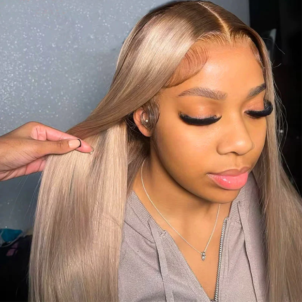 Elizabeth Ash Blonde Ombre Bleached Knots Glueless 13x6 Body Wave Straight Lace Front Human Hair Wigs Pre Plucked with Drawstring-wigflash