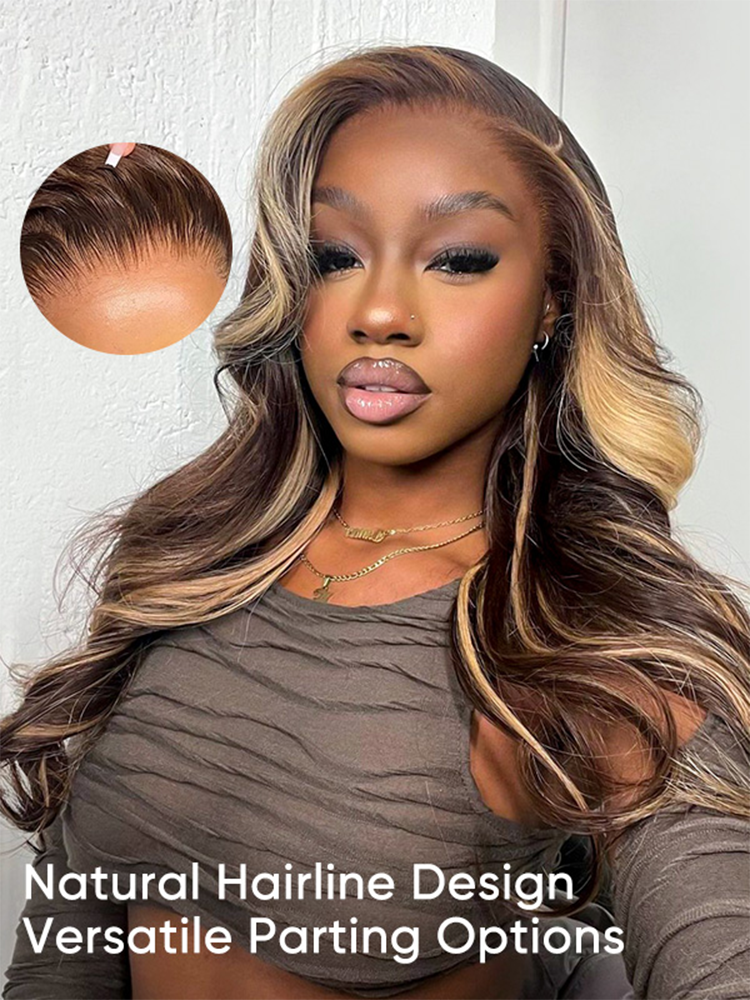 Elle #1B/27 13x4 Body Wave Lace Wig Piano Color Honey Blonde Highlights Lace Front Wig Human Hair