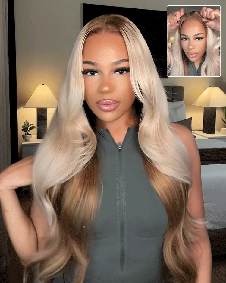 Emily Blonde and Brown Ombre Bleached Knots Glueless 13x6 Loose Body Wave Lace Front Human Hair Wigs Pre Plucked with Drawstring-wigflash