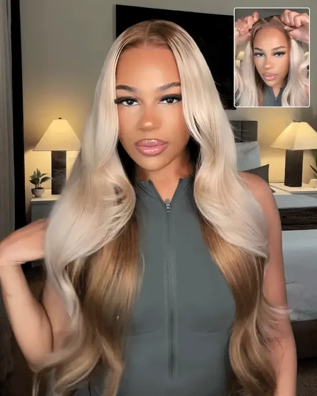 Emily Blonde and Brown Ombre Bleached Knots Glueless 13x6 Loose Body Wave Lace Front Human Hair Wigs Pre Plucked with Drawstring-wigflash