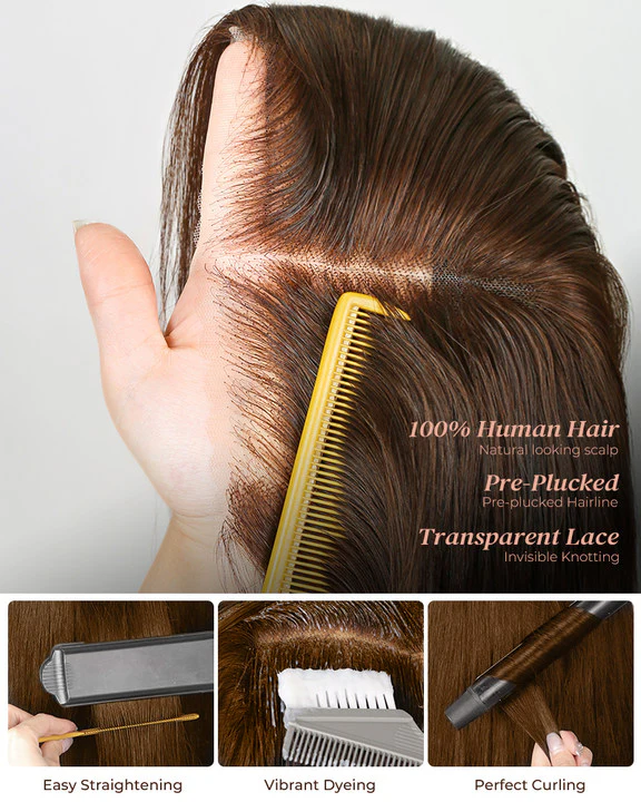 Grace Brown Ombre Bleached Knots Glueless 13x6 Loose Body Wave Lace Front Human Hair Wigs Pre Plucked with Drawstring