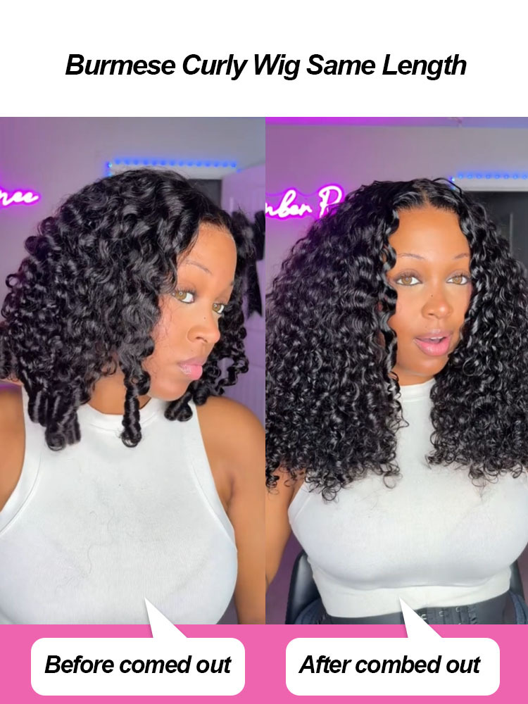 Harlow 13x6 Bleached Knots Glueless Burmese Curly Wig With Drawstring 250% Density Ready to Wear Wigs Human Hair Pre Plucked 13x4 Lace Front Wig-wigflash