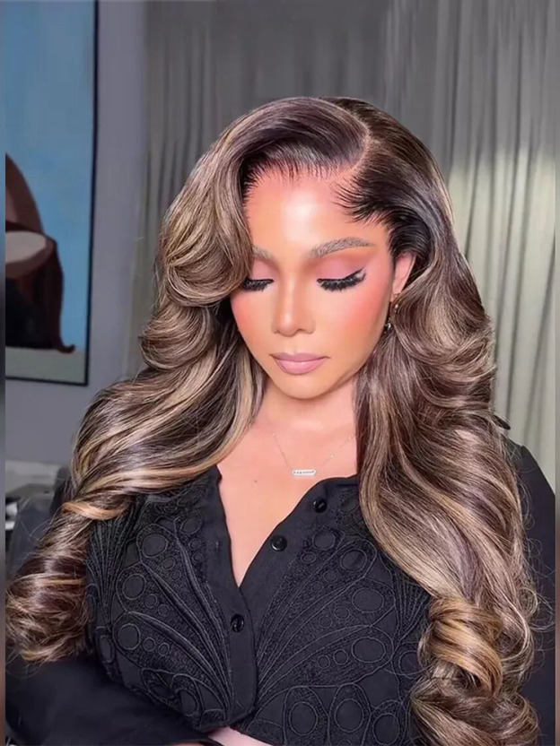 Harper Balayage Highlight Glueless Wigs Silky Straight With Drawstring 13x6  100% Human Hair Wig