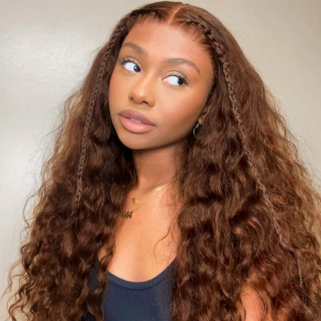 Isabella Chocolate Brown Bleached Knots Glueless 13x6 Bohemian Curl Lace Front Human Hair Wigs Pre Plucked with Drawstring-wigflash