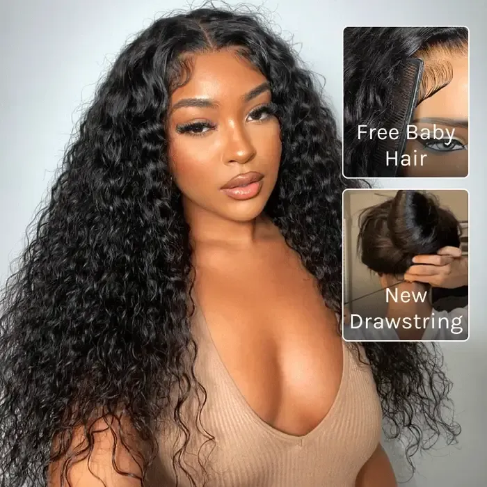 Kinsley Bleached Knots Glueless Water Wave 13x6 Lace Front Human Hair Wigs With Drawstring Pre Plucked
