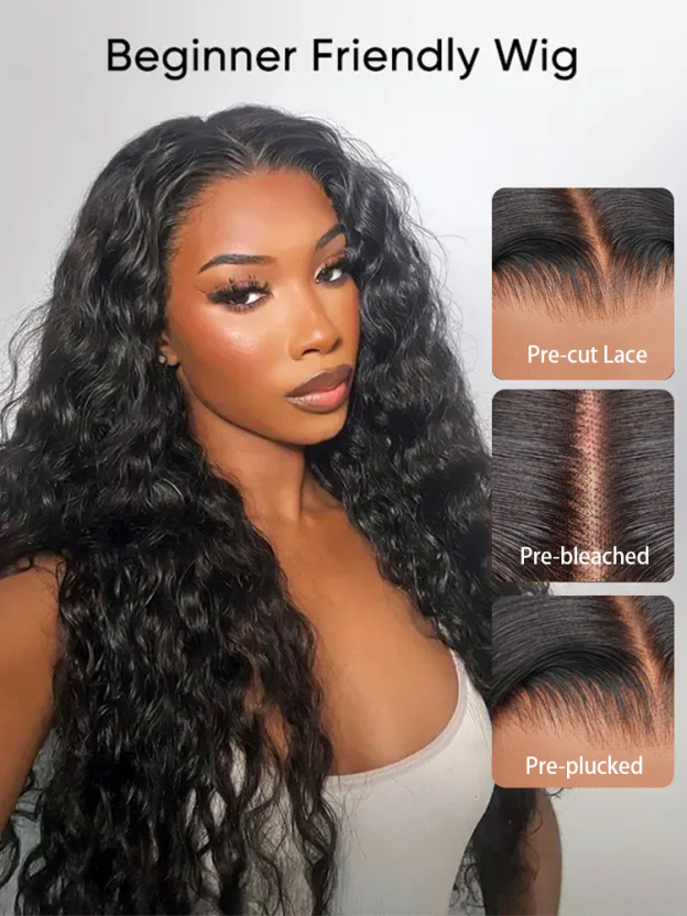 Kinsley Bleached Knots Glueless Water Wave Wig 250%  13x6 Lace Front Human Hair Wigs With Drawstring Pre Plucked