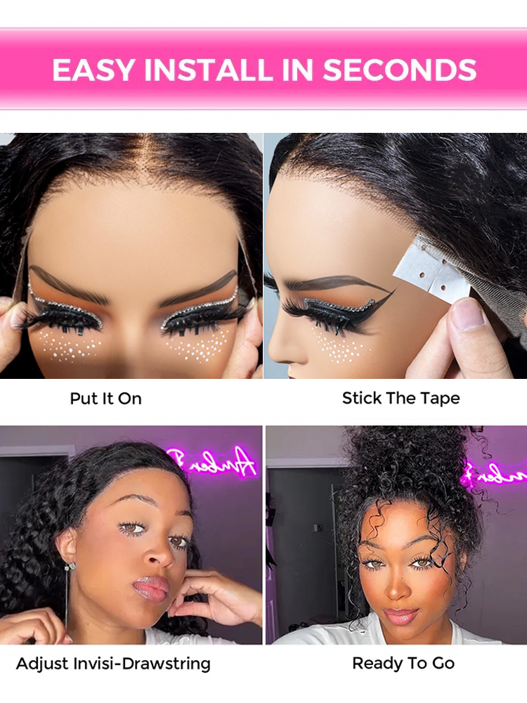 Kinsley Bleached Knots Glueless Water Wave Wig 250%  13x6 Lace Front Human Hair Wigs With Drawstring Pre Plucked