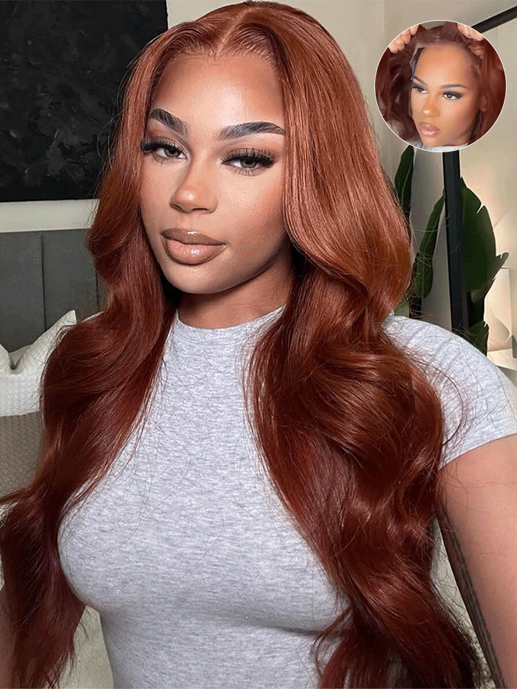 Lark Reddish Brown Bleached Knots Glueless 13x6 Body Wave Straight Lace Front Human Hair Wigs Pre Plucked with Drawstring
