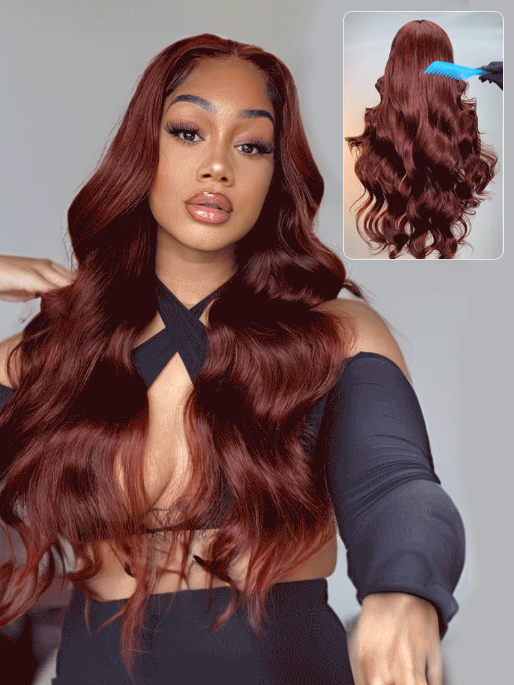 Lark Reddish Brown Bleached Knots Glueless 13x6 Body Wave Straight Lace Front Human Hair Wigs Pre Plucked with Drawstring