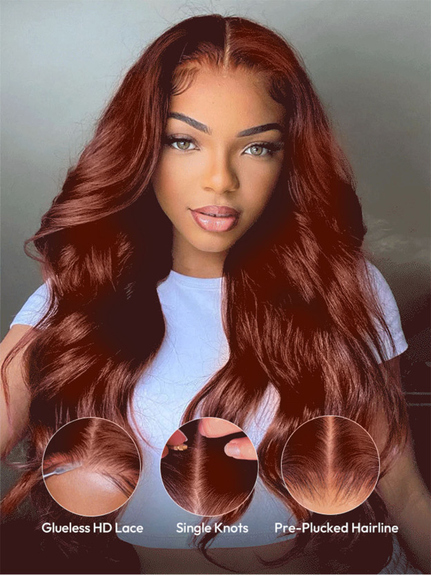 Lark Reddish Brown Bleached Knots Glueless 13x6 Body Wave Straight Lace Front Human Hair Wigs Pre Plucked with Drawstring